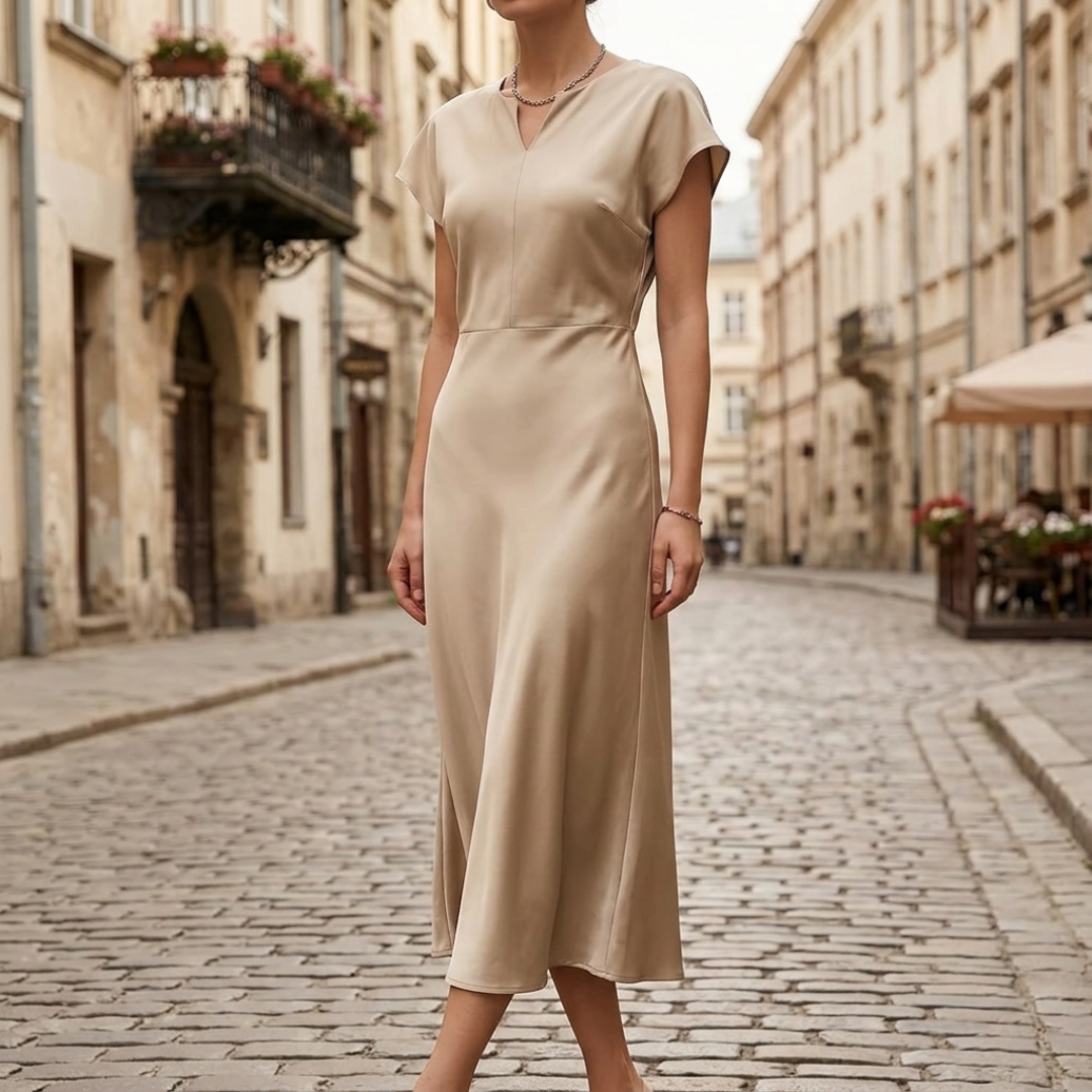 Abito Midi Donna Elegante a Maniche Corte