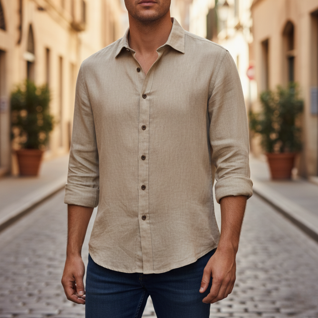 Camicia Uomo Casual Tessuto Misto