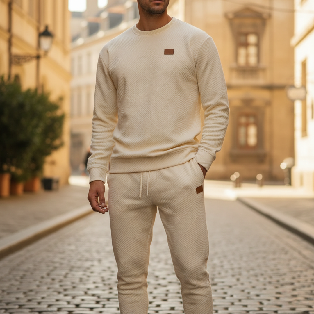 Set Coordinato Uomo Felpa Pantaloni a Trama Geometrica