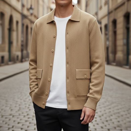 Cardigan in Cashmere a Manica Lunga con Bottoni e Tasche Uomo