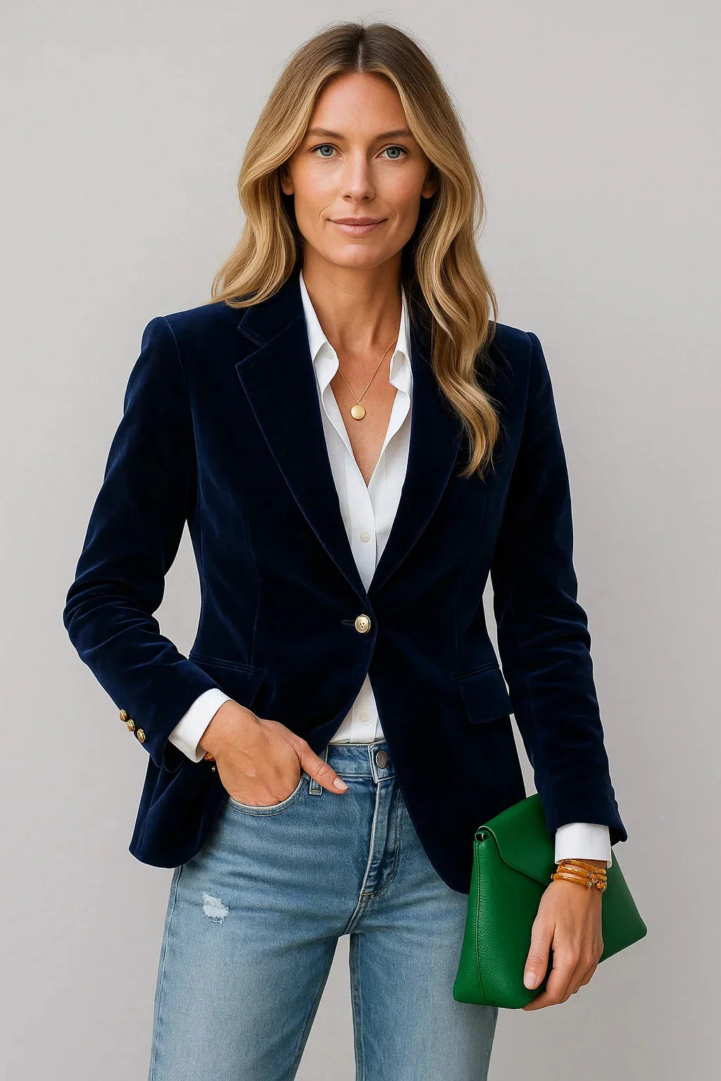 Blazer Donna Velluto Slim Fit con Bottoni – Elegante