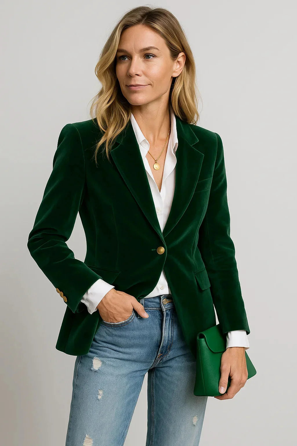 Blazer Donna Velluto Slim Fit con Bottoni – Elegante