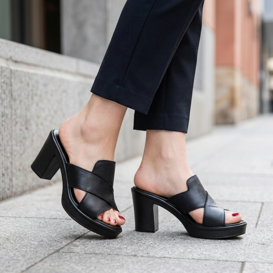 Sandali Ortopedici Donna con Tacco Largo Platform e Fasce Incrociate Mules
