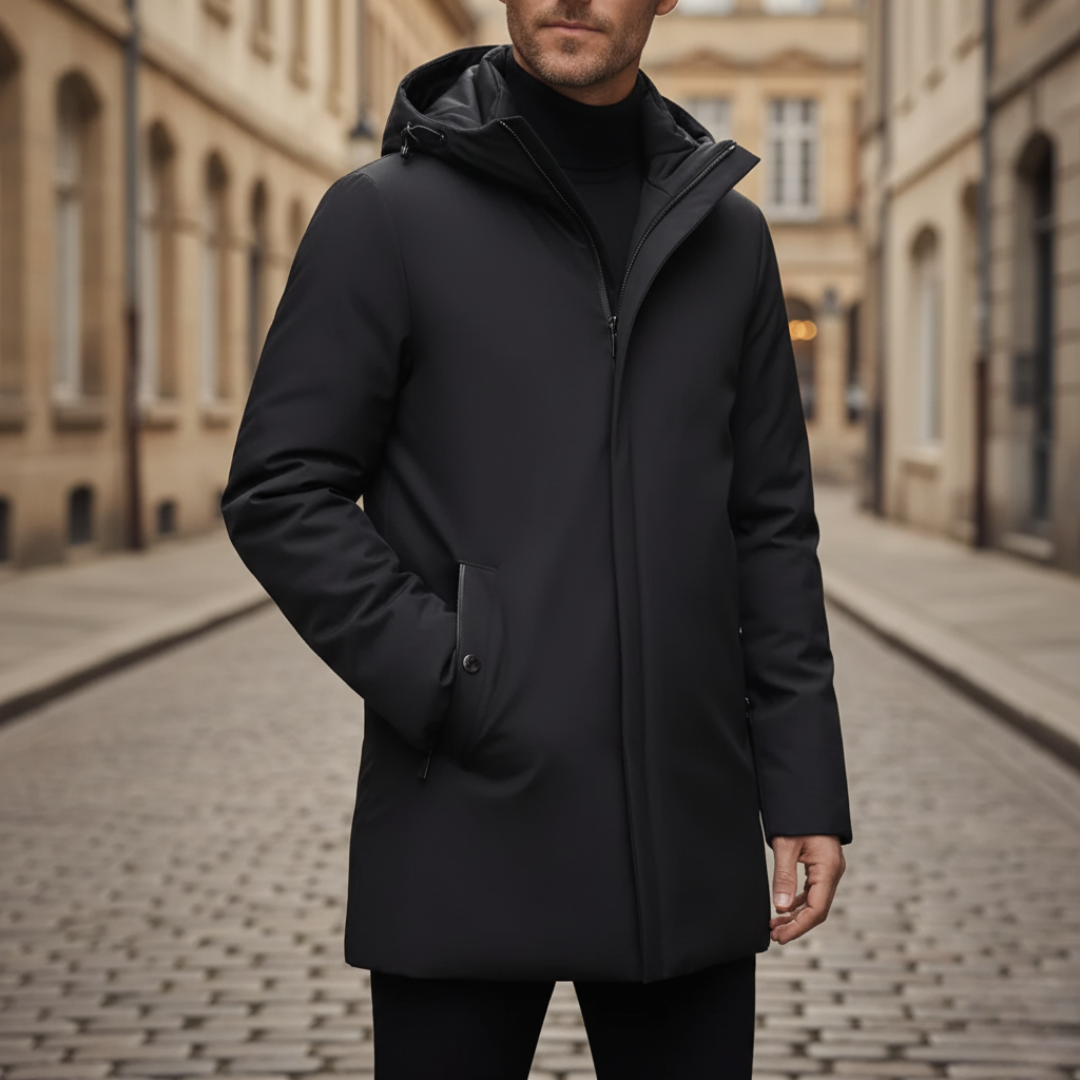 Giacca Parka Uomo Invernale Tessuto Misto con Cappuccio
