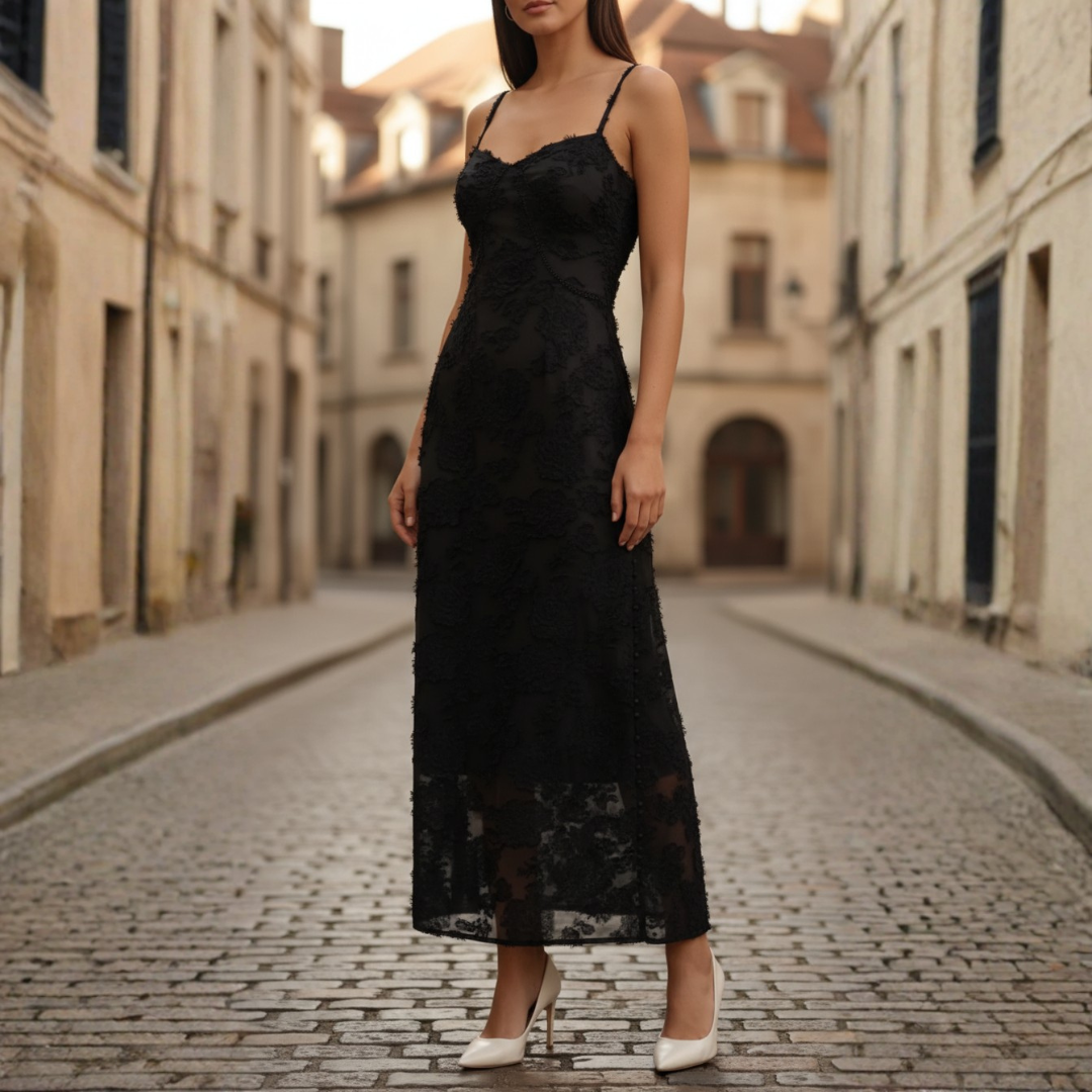 Abito Maxi Donna in Pizzo con Spalline Sottili