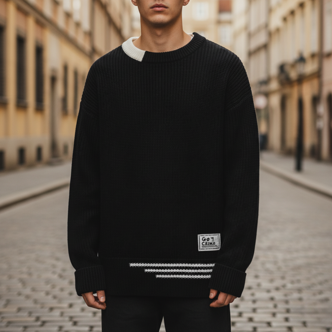 Maglione Uomo Oversize Invernale Maglia Spessa con Dettagli a Righe