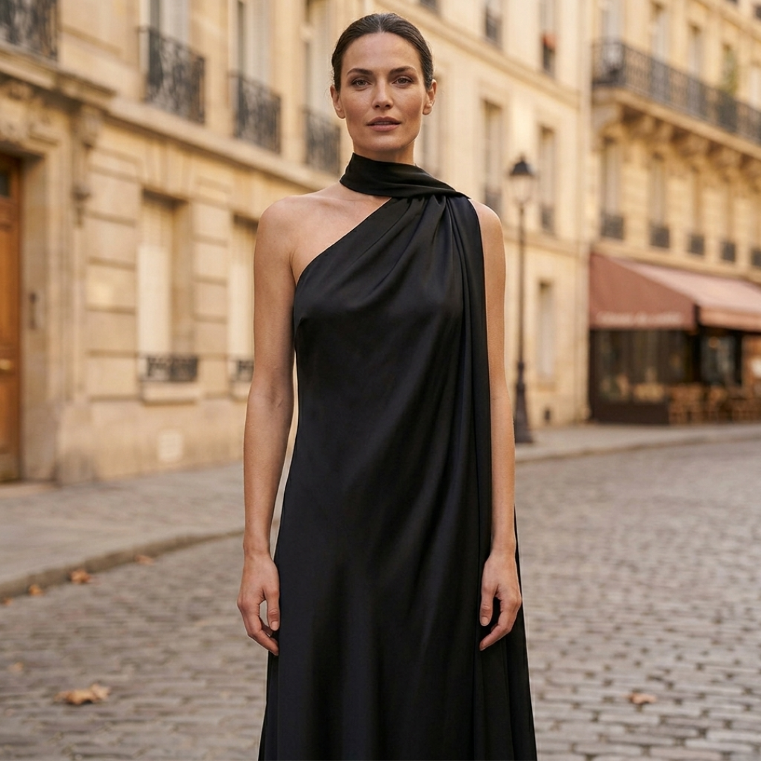 Abito Maxi Donna in Raso con Scollo Americano
