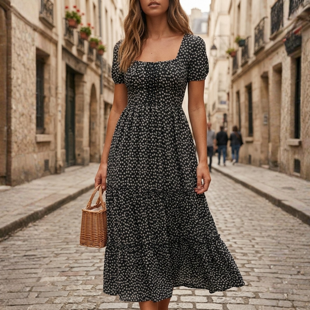 Abito Maxi Donna Estivo Floreale Scollo Quadrato