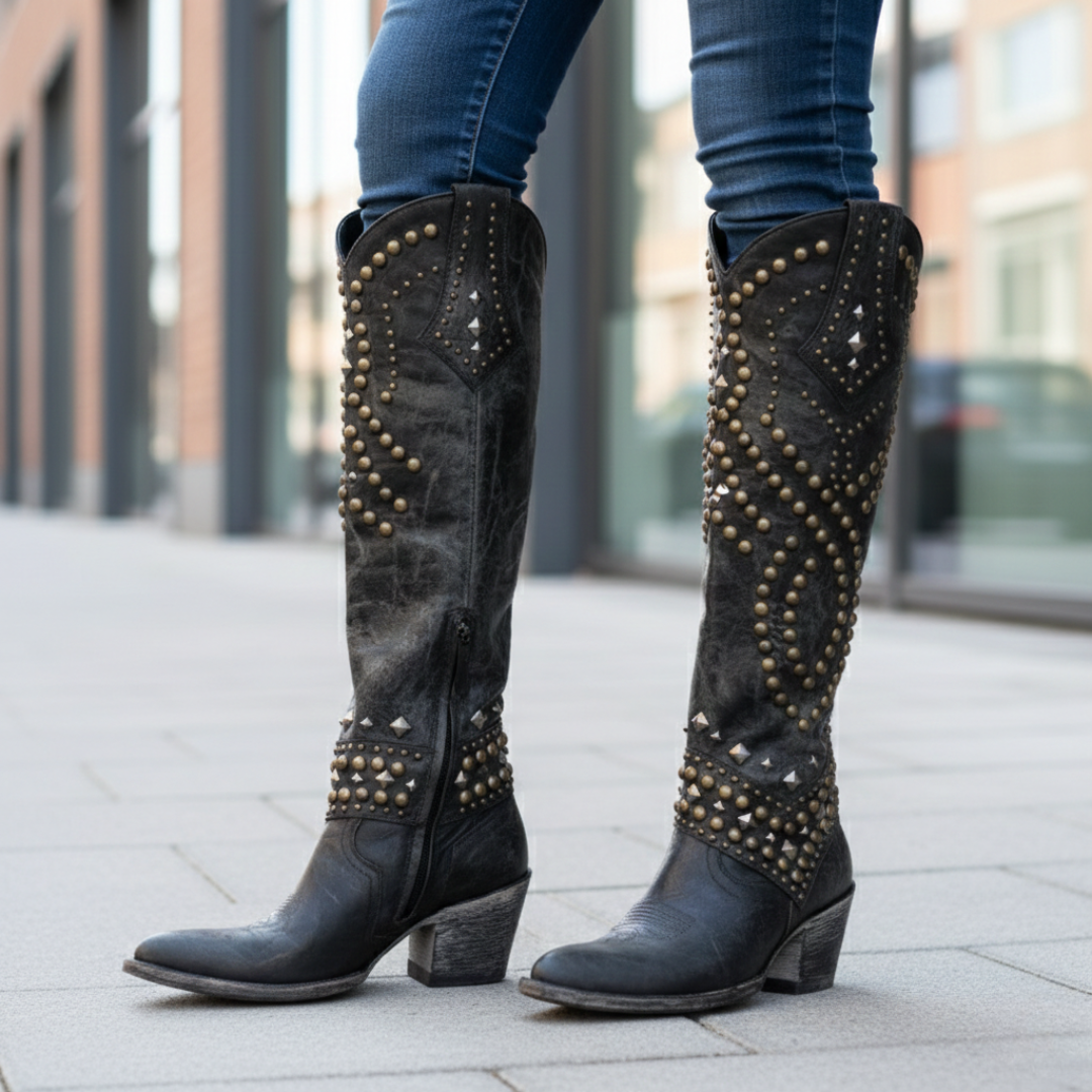 Stivali da Cowboy al Ginocchio con Borchie Ortopedici Donna