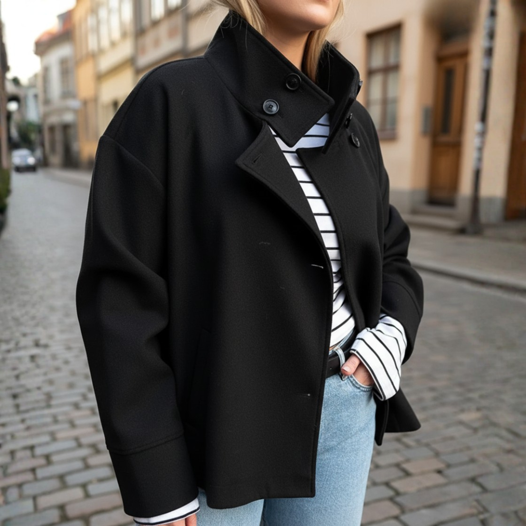 Cappotto Donna con Collo Alto e Bottoni
