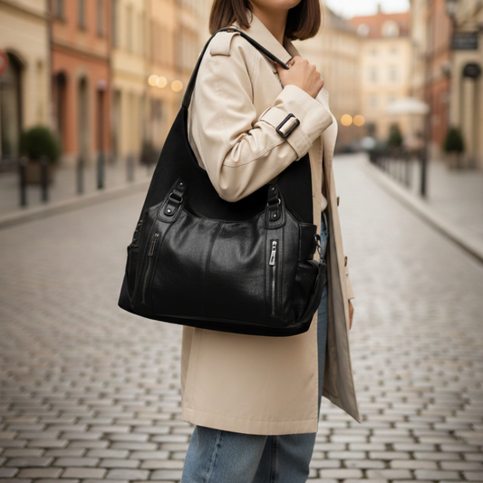 Borsa donna effetto pelle grande a tracolla