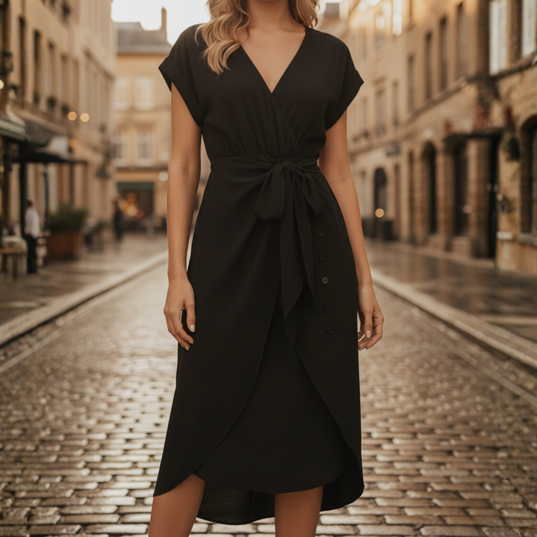 Vestito Donna in Tessuto Strutturato con Scollo a V