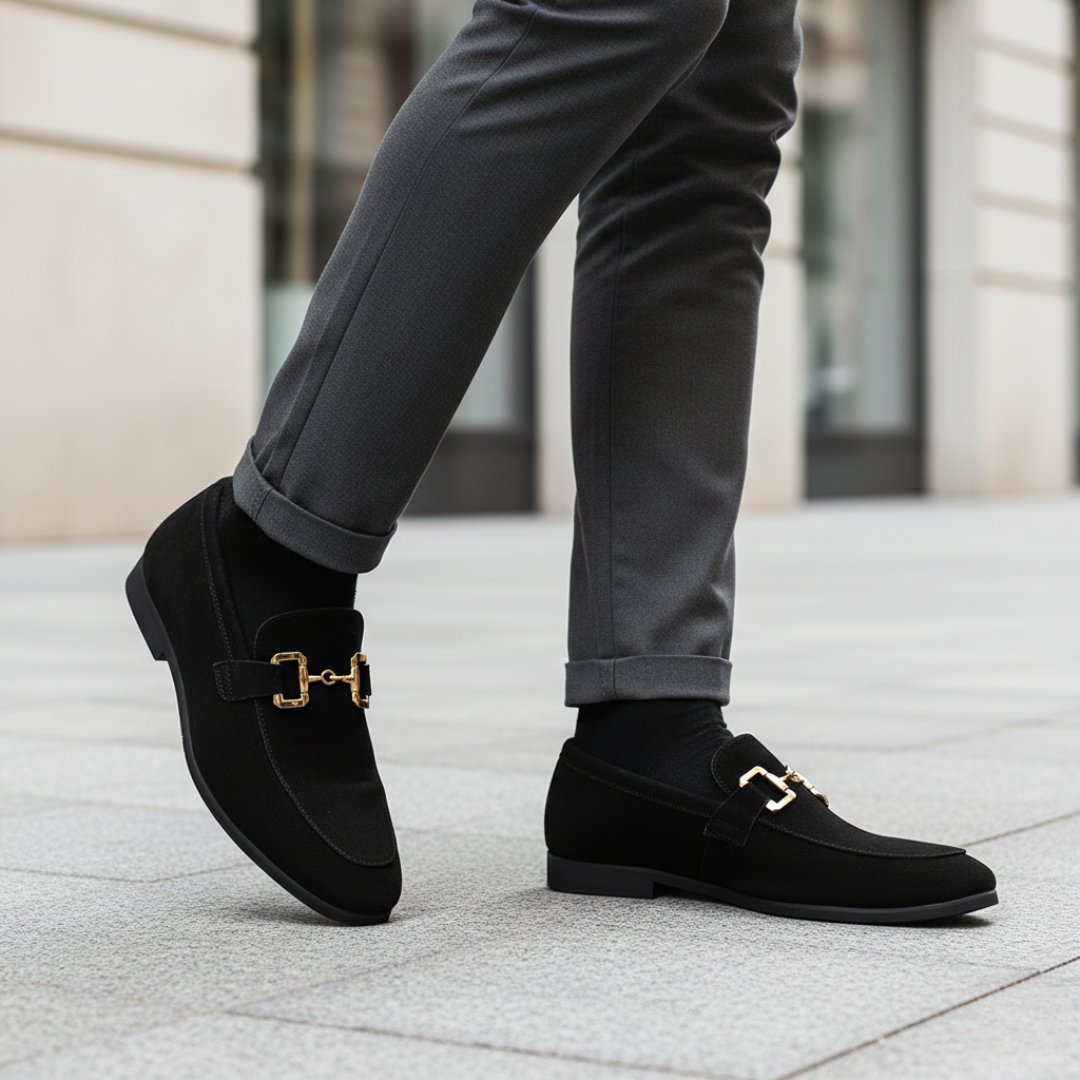 Scarpe Uomo Slip-On in Tessuto con Dettagli Dorati