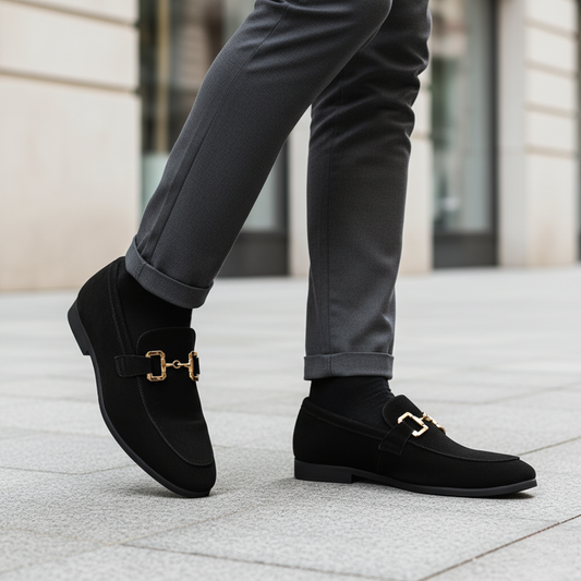 Scarpe Uomo Slip-On in Tessuto con Dettagli Dorati