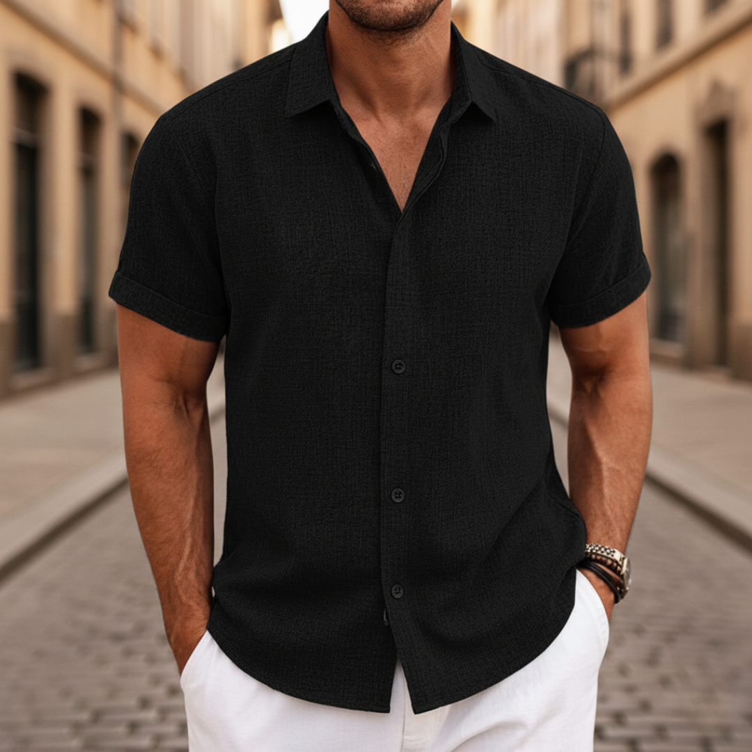 Camicia Uomo Manica Corta Casual Tessuto Misto