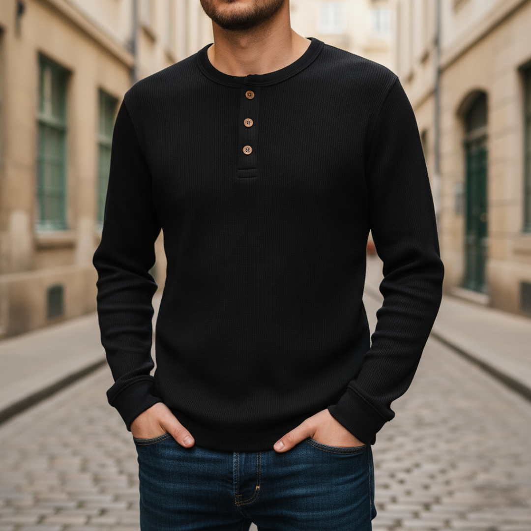 Maglia Henley Uomo Manica Lunga in Maglia