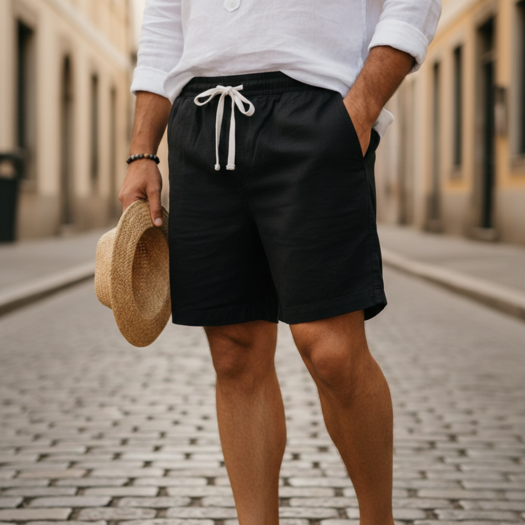 Bermuda Uomo Casual Lino Cotone Elastico Coulisse