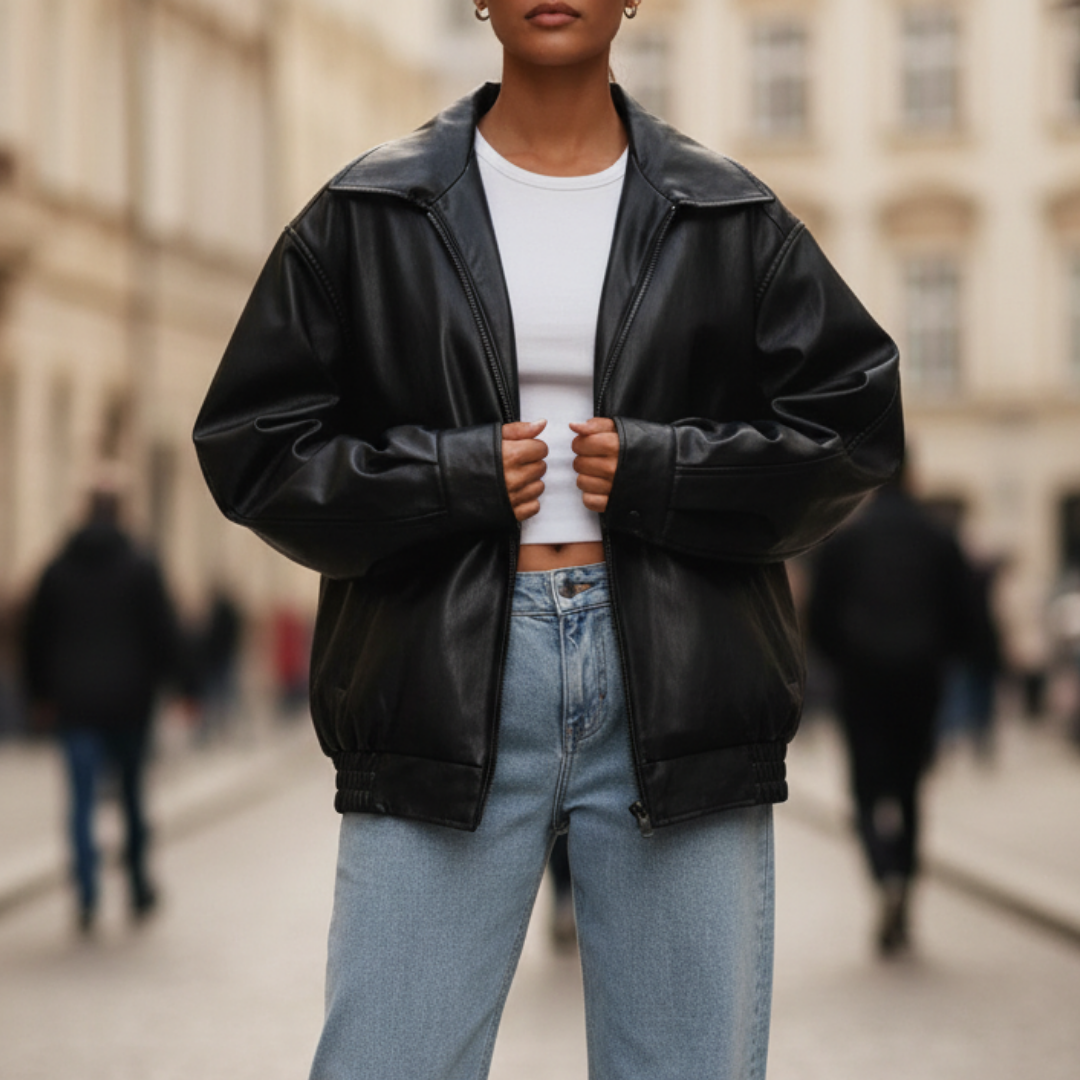 Bomber Oversize Donna in Tessuto Effetto Pelle