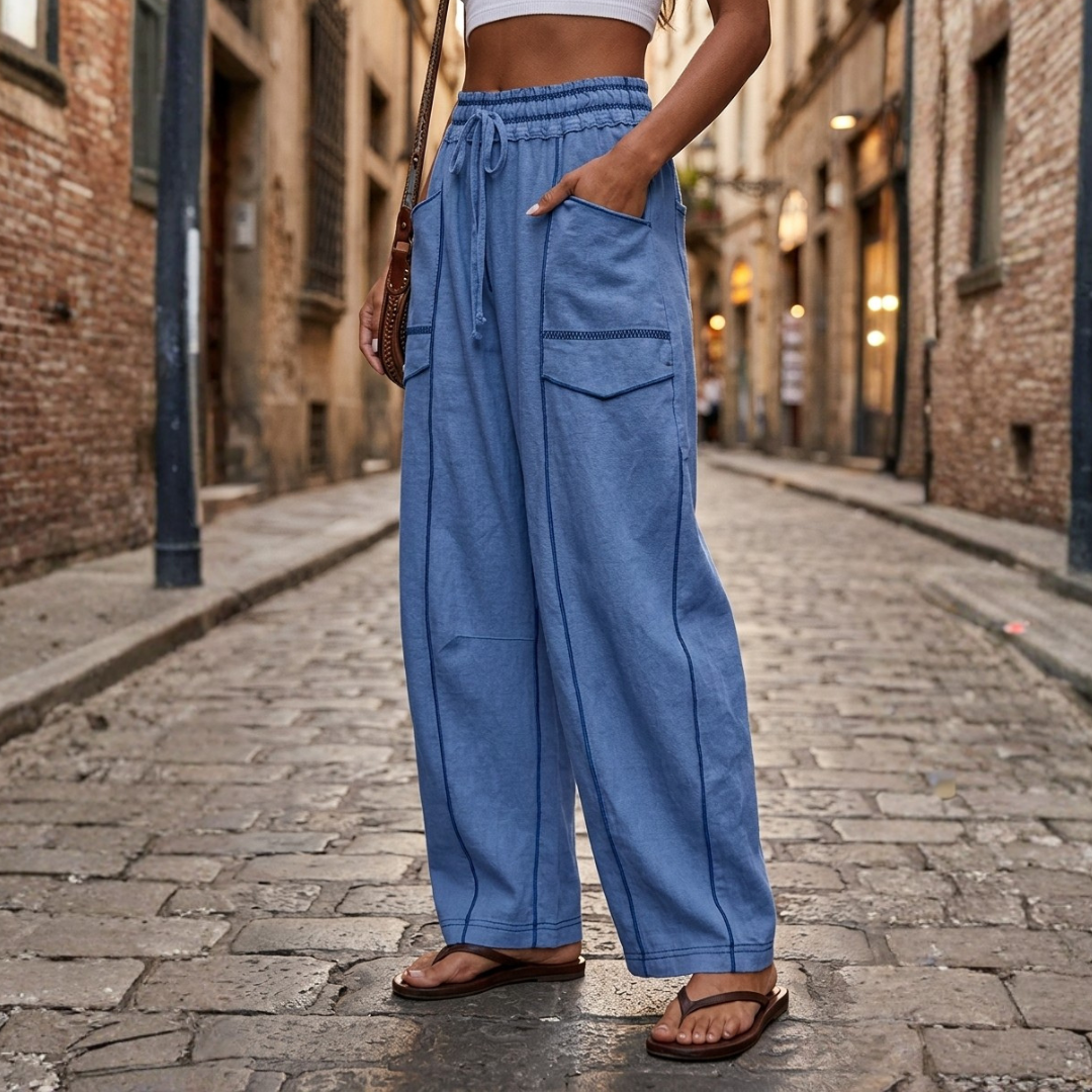 Pantaloni Jogger Donna Modello Barrel a Gamba Larga
