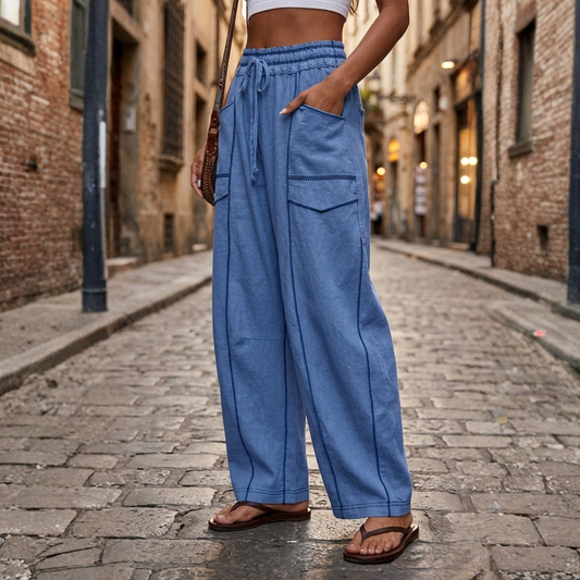 Pantaloni Jogger Donna Modello Barrel a Gamba Larga