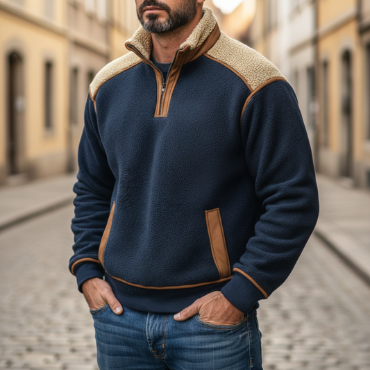 Pile Uomo Mezza Zip in Tessuto Misto