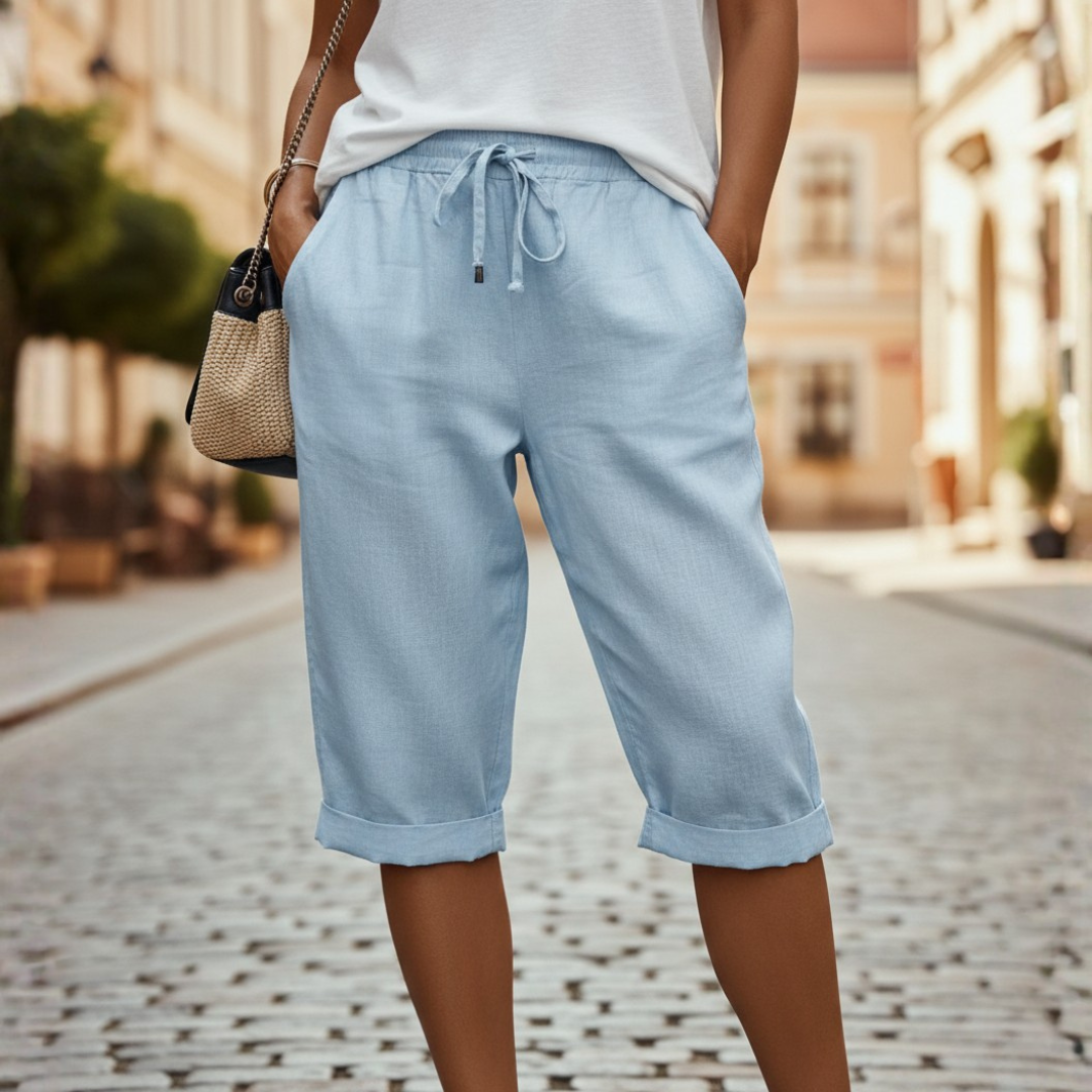 Pantaloncini con Coulisse in Misto Lino Donna