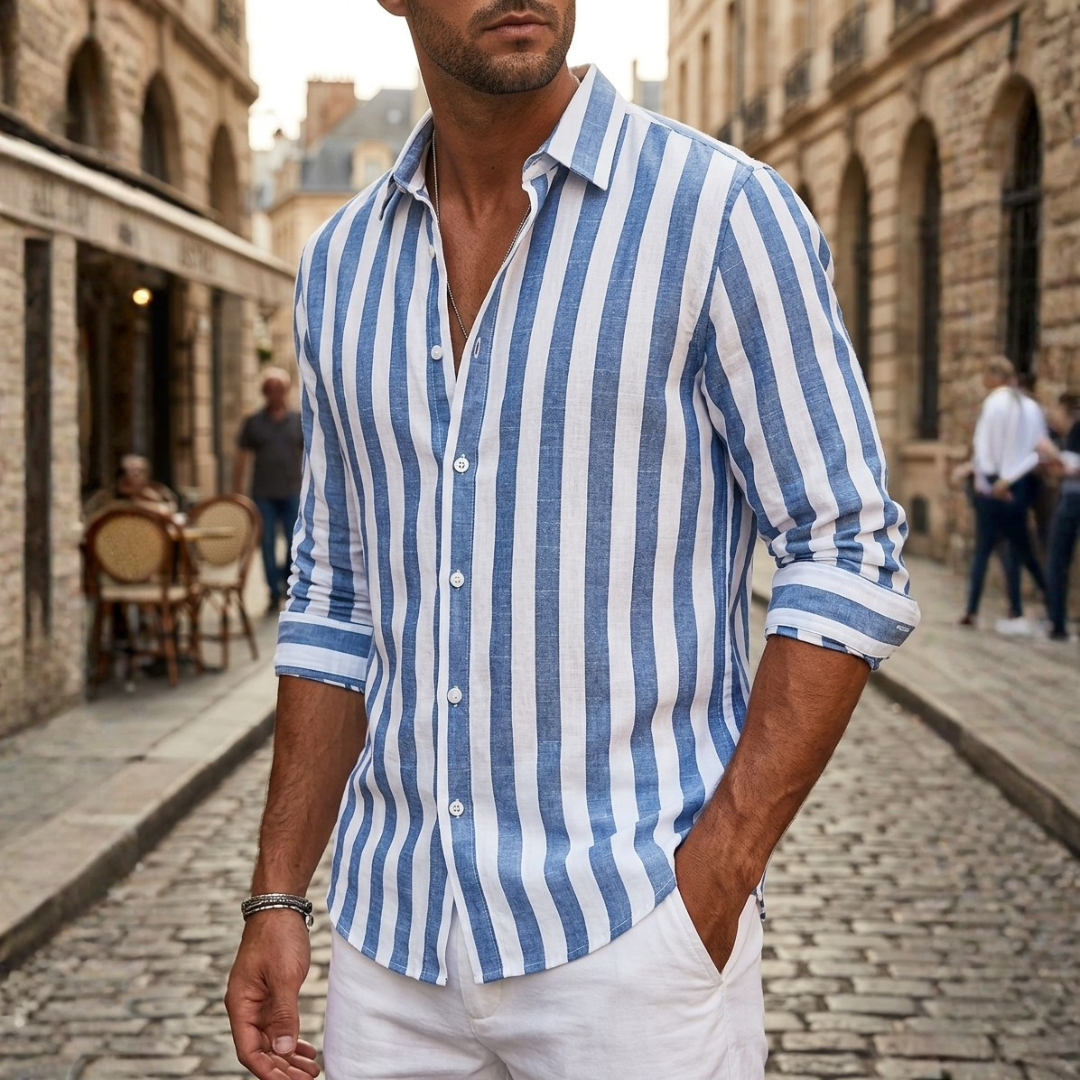 Camicia Uomo Slim Fit a Righe Verticali Bianche