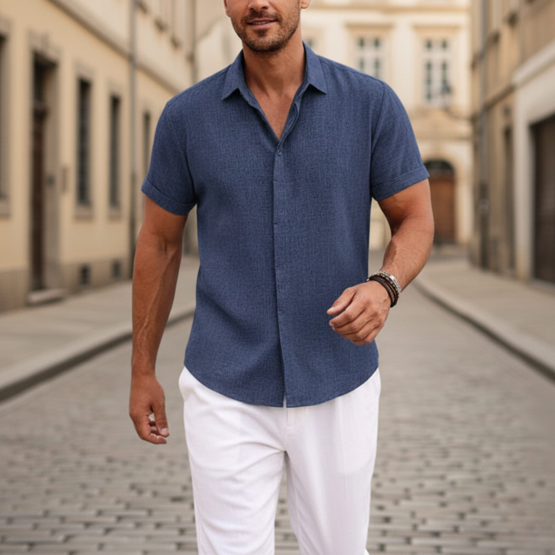 Camicia Uomo Manica Corta Casual Tessuto Misto