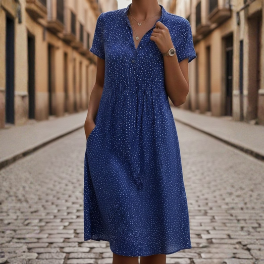 Abito a Camicia a Pois Maniche Corte Scollo a V Donna