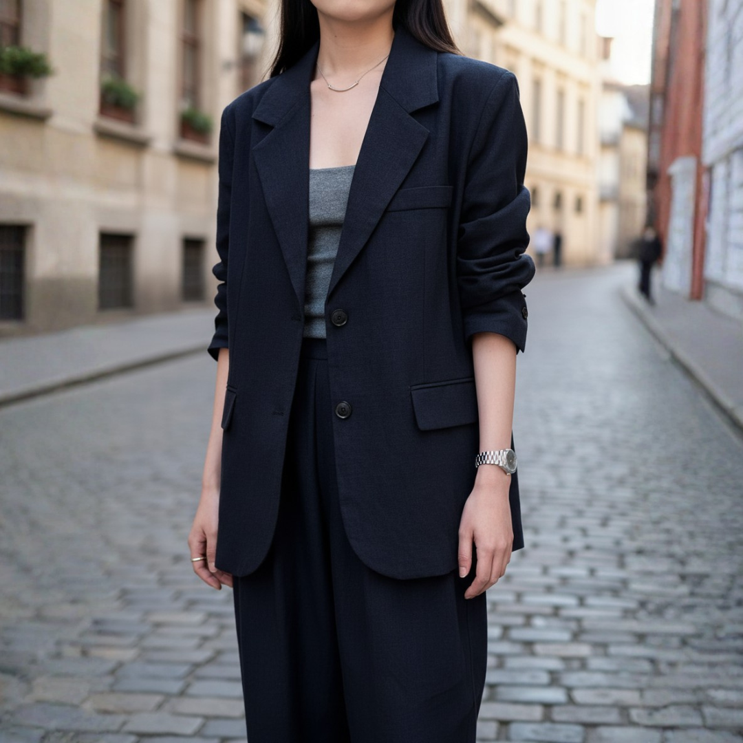 Completo Donna Blazer e Pantaloni in Lino e Cotone Primavera