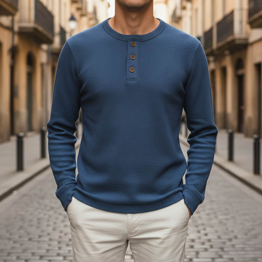 Maglia Henley Uomo Manica Lunga in Maglia