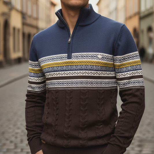 Maglione Uomo Mezza Zip Tessuto Misto Fantasia