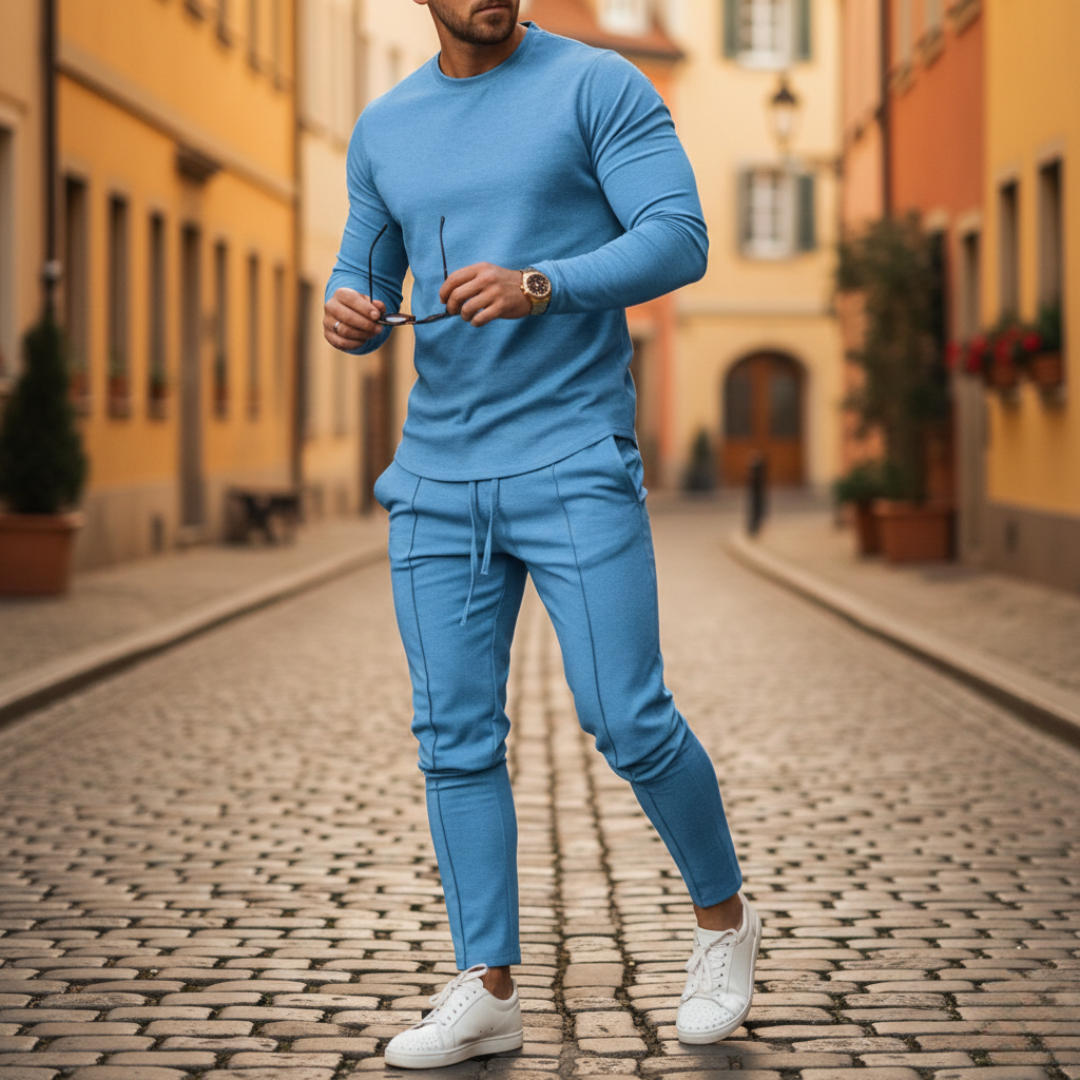 Set Coordinato in Maglia con Pantaloni Slim e Felpa a Girocollo Uomo
