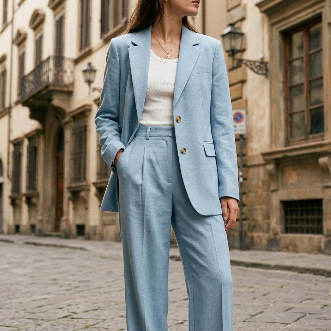 Completo Donna Gessato con Blazer Monopetto e Pantaloni