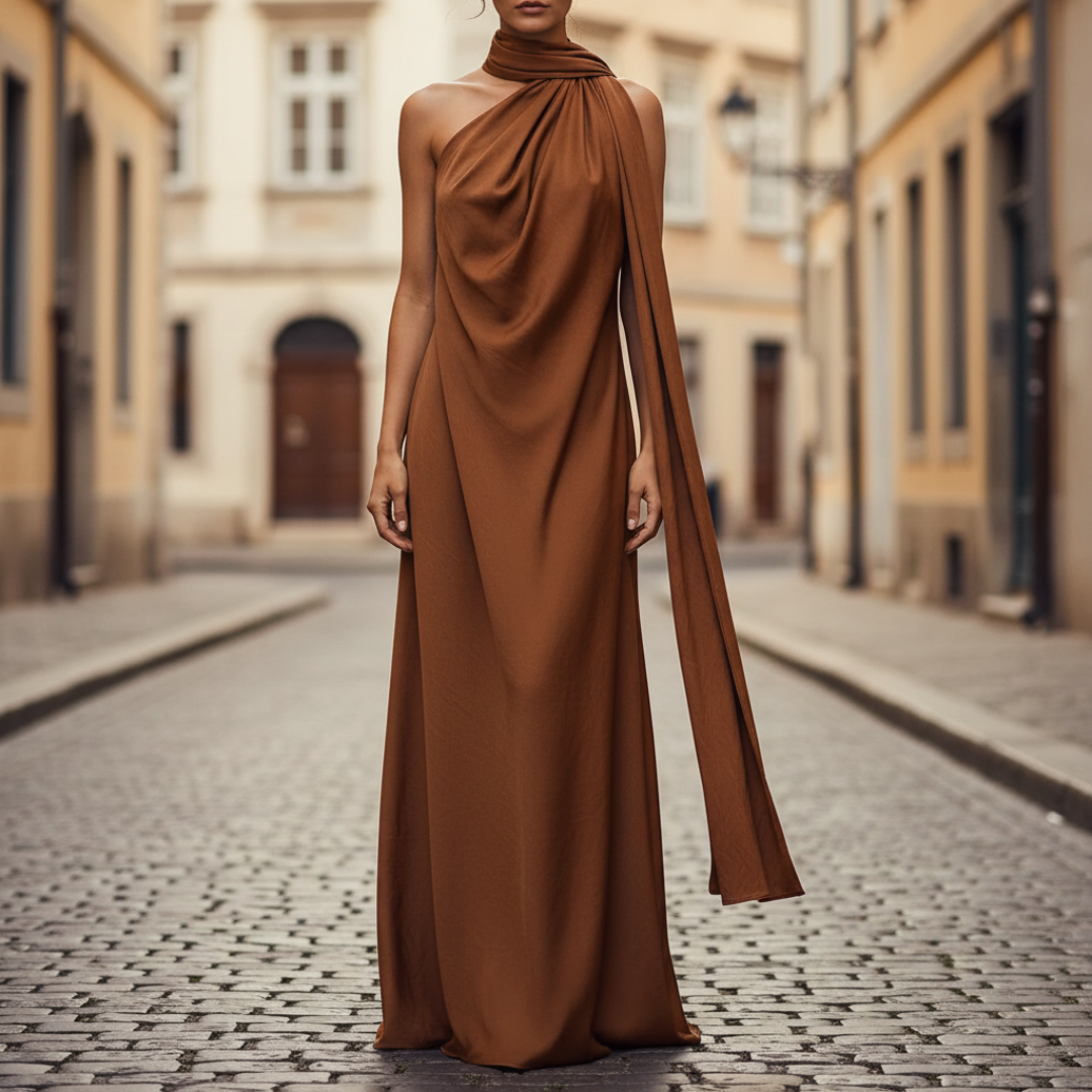 Abito Maxi Donna in Raso con Scollo Americano