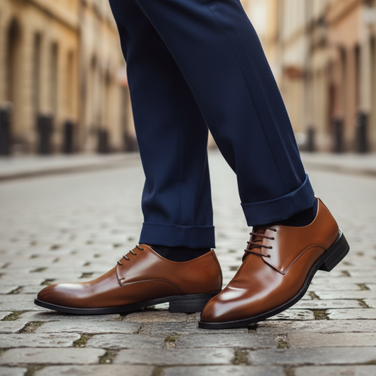 Scarpe derby uomo in pelle sintetica nera e marrone