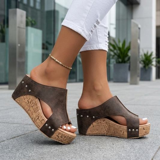 Sandali Platform Donna con Zeppa in Sughero e Borchie