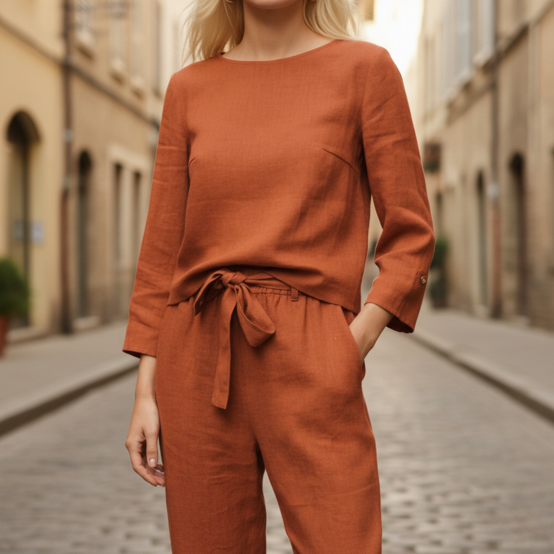 Completo Donna Pantaloni e Maglia Misto Tessuto
