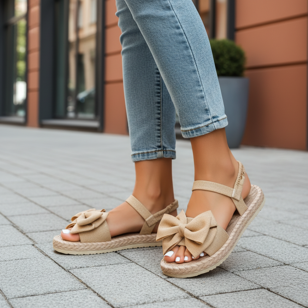 Sandali Bassi Donna con Fiocco e Cinturino Elastico