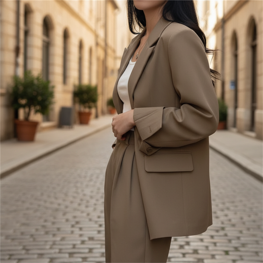 Completo Donna con Blazer Monopetto e Pantaloni a Gamba Larga