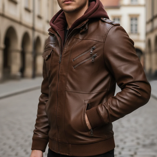 Giacca da Uomo in Pelle Sintetica con Cappuccio