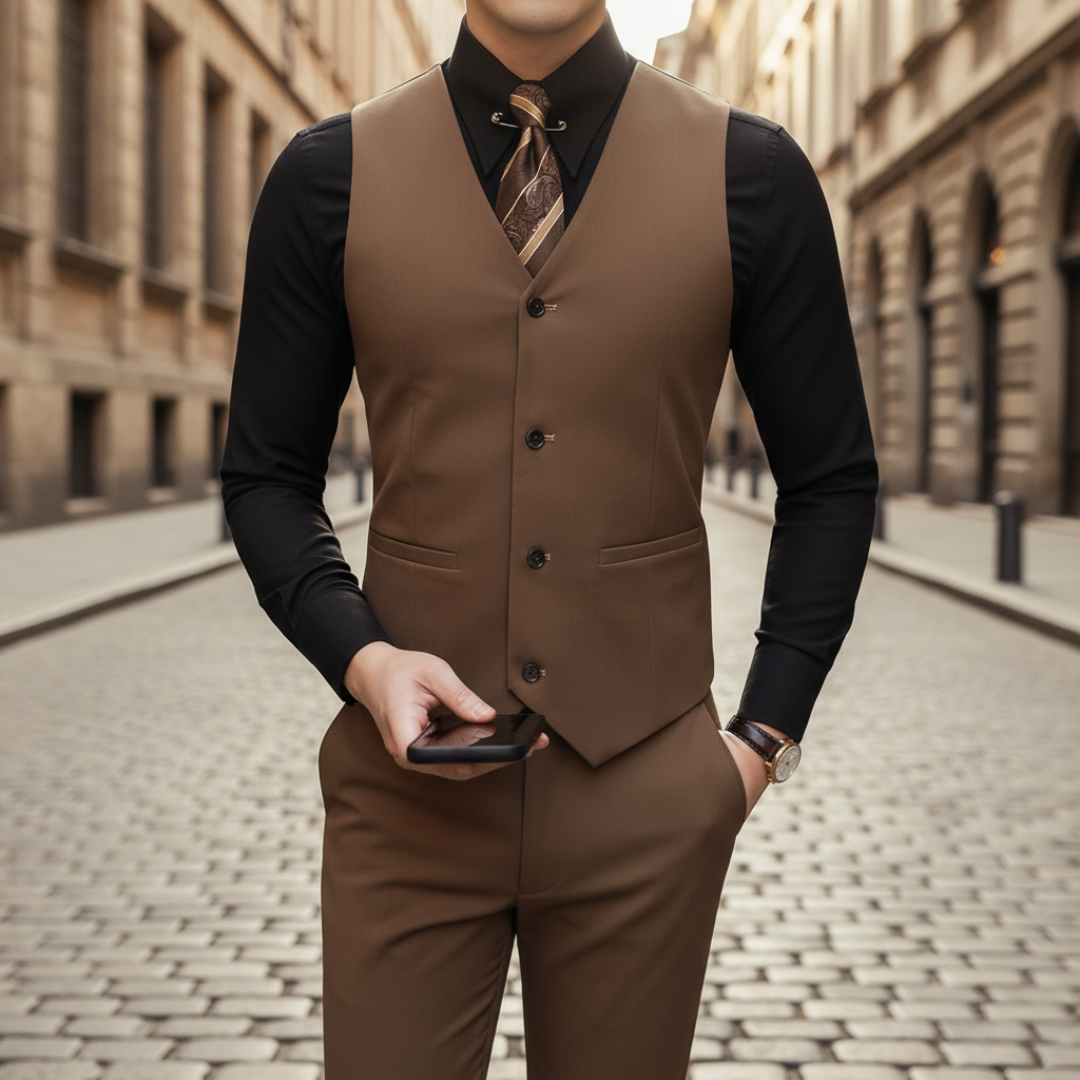 Gilet Uomo Slim Fit in Tessuto Stretch con Scollo a V e Bottoni