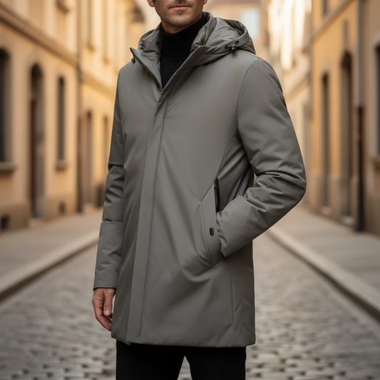 Giacca Parka Uomo Invernale Tessuto Misto con Cappuccio