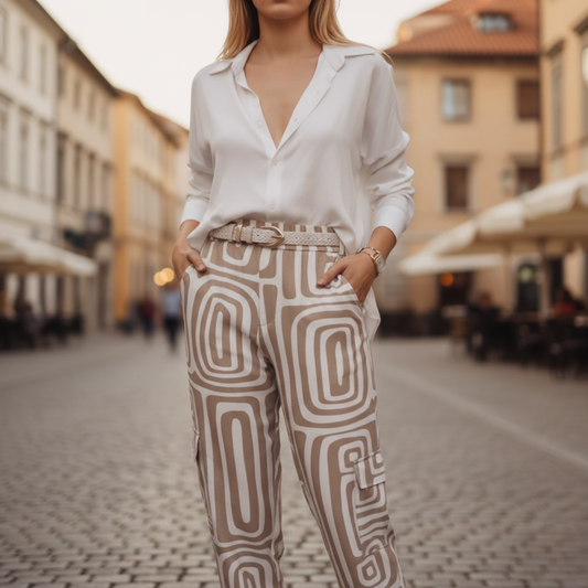 Pantaloni a Vita Alta e Camicia Bianca Set Donna Estivo
