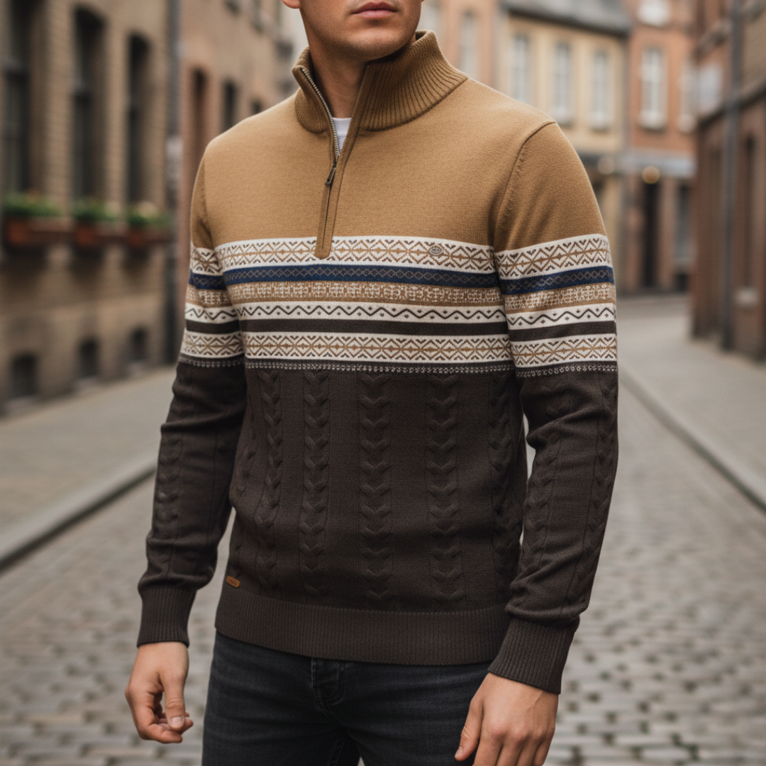 Maglione Uomo Mezza Zip Tessuto Misto Fantasia