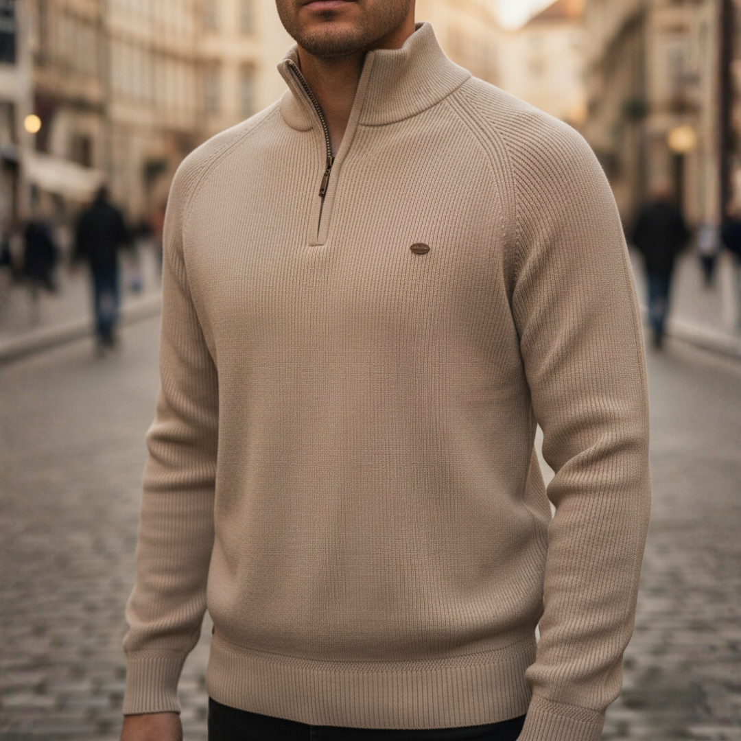 Maglione da uomo con colletto alto e mezzo zip