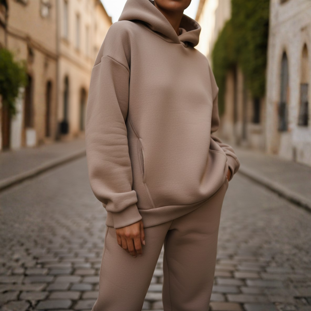 Tuta Donna con Cappuccio Misto Tessuti Elegante Sportiva