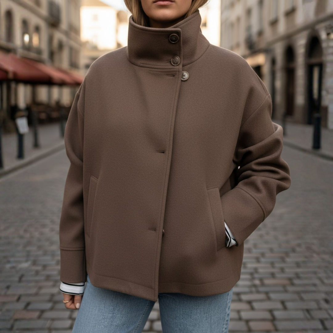 Cappotto Donna con Collo Alto e Bottoni