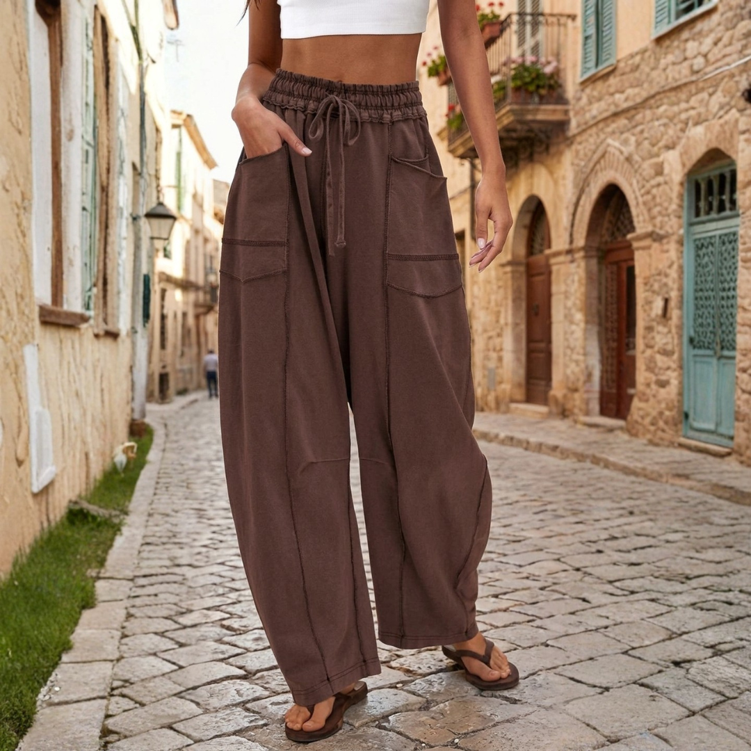 Pantaloni Jogger Donna Modello Barrel a Gamba Larga