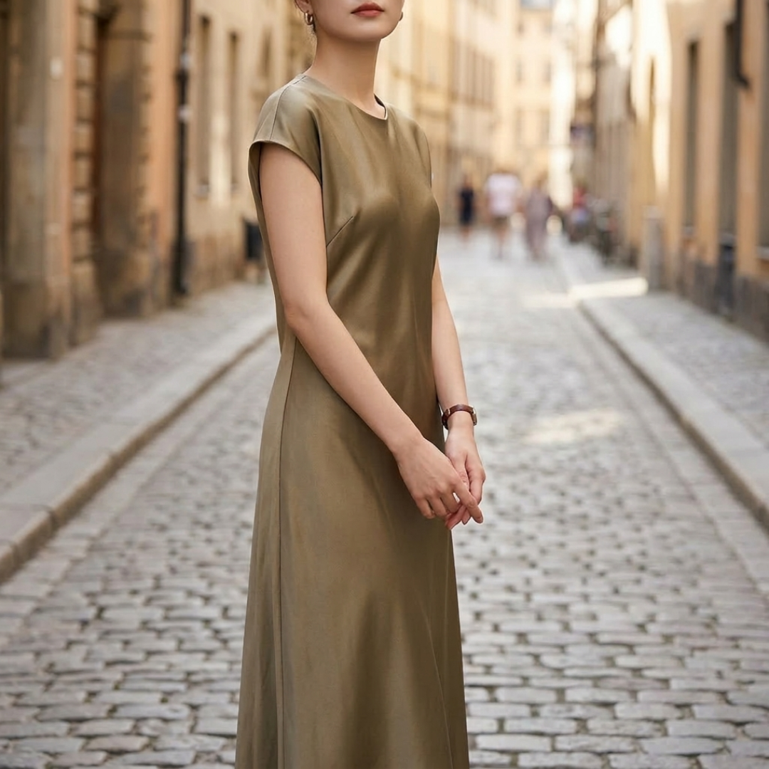 Abito Midi Donna Elegante a Maniche Corte